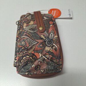 Sakroots Wristlet Wallet‎ Pockets Card Slots Zip Floral Pink Brown Small 6 Inch